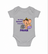 My First Baby Ganesha Sweet Blessings Printed Romper - GREY - New Born (Chest 14")