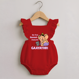 My First Baby Ganesha Sweet Blessings Printed Romper Frock - RED - 0 - 3 Months Old (Chest 19")