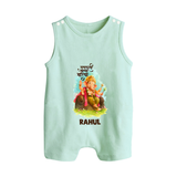 Ganesha Blessings Festive Garden Printed Button Romper - MINT GREEN - New Born (Chest 18")