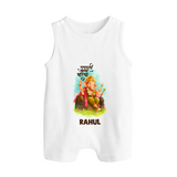 Ganesha Blessings Festive Garden Printed Button Romper - WHITE - New Born (Chest 18")