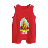 Ganesha Blessings Festive Garden Printed Button Romper - RED - New Born (Chest 18")