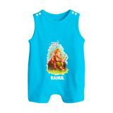 Ganesha Blessings Festive Garden Printed Button Romper - SKY BLUE - New Born (Chest 18")