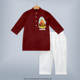 Ganpati Bappa Morya Divine Blessings Printed Kurta Set - MAROON - 3 - 6 Months Old (Chest 24", Kurta Length 14'', Waist 19", Pant Length 14")
