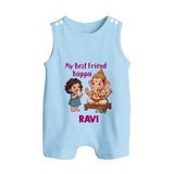 My Best Friend Bappa Cute Ganesha Printed Button Romper - BABY BLUE - New Born (Chest 18")