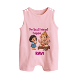 My Best Friend Bappa Cute Ganesha Printed Button Romper - BABY PINK - New Born (Chest 18")