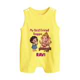 My Best Friend Bappa Cute Ganesha Printed Button Romper - PASTEL YELLOW - New Born (Chest 18")