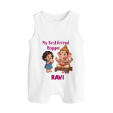 My Best Friend Bappa Cute Ganesha Printed Button Romper - WHITE - New Born (Chest 18")