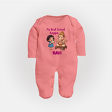 My Best Friend Bappa Cute Ganesha Printed Fullbody Suit - PEACH - New Born (Chest 7.5")