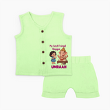 My Best Friend Bappa Cute Ganesha Printed Jabla Set - PASTEL GREEN - 0 - 3 Months Old (Chest 9.8")