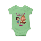 My Best Friend Bappa Cute Ganesha Printed Romper - GREEN - New Born (Chest 14")