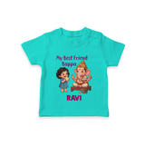 My Best Friend Bappa Cute Ganesha Printed T Shirt - TEAL - 0-5 Months Old (Chest 17")