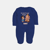 My Best Friend Bappa Cute Ganesha Printed Fullbody Suit - NAVY BLUE - New Born (Chest 7.5")