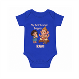 My Best Friend Bappa Cute Ganesha Printed Romper - COBALT BLUE - New Born (Chest 14")