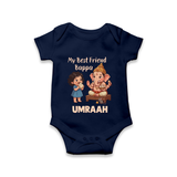 My Best Friend Bappa Cute Ganesha Printed Romper - NAVY BLUE - New Born (Chest 14")