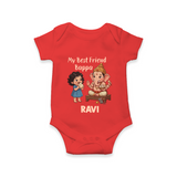 My Best Friend Bappa Cute Ganesha Printed Romper - RED - New Born (Chest 14")