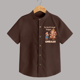 My Best Friend Bappa Cute Ganesha Printed Shirt - CHOCOLATE BROWN - 0 - 6 Months Old (Chest 23")
