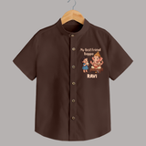 My Best Friend Bappa Cute Ganesha Printed Shirt - CHOCOLATE BROWN - 0 - 6 Months Old (Chest 23")