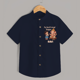 My Best Friend Bappa Cute Ganesha Printed Shirt - NAVY BLUE - 0 - 6 Months Old (Chest 23")
