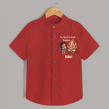 My Best Friend Bappa Cute Ganesha Printed Shirt - RED - 0 - 6 Months Old (Chest 23")