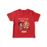 My Best Friend Bappa Cute Ganesha Printed T Shirt - RED - 0-5 Months Old (Chest 17")