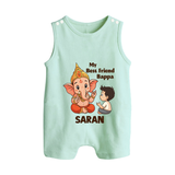 Little Devotee With Ganesha Friendship Printed Button Romper - MINT GREEN - New Born (Chest 18")