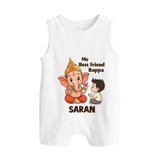 Little Devotee With Ganesha Friendship Printed Button Romper - WHITE - New Born (Chest 18")