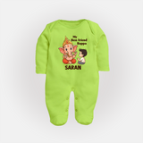 Little Devotee With Ganesha Friendship Printed Fullbody Suit - LIME GREEN - New Born (Chest 7.5")