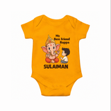 Little Devotee With Ganesha Friendship Printed Romper - CHROME YELLOW - New Born (Chest 14")