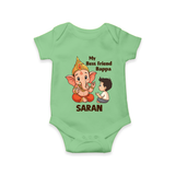 Little Devotee With Ganesha Friendship Printed Romper - GREEN - New Born (Chest 14")