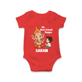 Little Devotee With Ganesha Friendship Printed Romper - RED - New Born (Chest 14")