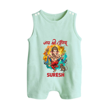 Traditional Ganesh Celebration Artistic Printed Button Romper - MINT GREEN - New Born (Chest 18")