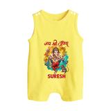 Traditional Ganesh Celebration Artistic Printed Button Romper - PASTEL YELLOW - New Born (Chest 18")