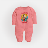Traditional Ganesh Celebration Artistic Printed Fullbody Suit - PEACH - New Born (Chest 7.5")