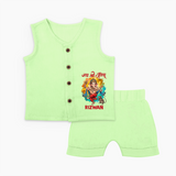 Traditional Ganesh Celebration Artistic Printed Jabla Set - PASTEL GREEN - 0 - 3 Months Old (Chest 9.8")