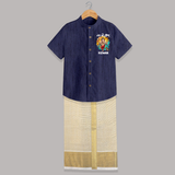 Jai Shri Ganesh Festive Celebration Printed Shirt and Dhoti - DARK BLUE - 0 - 6 Months Old (Chest-23") (Dhoti length-14")