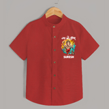 Traditional Ganesh Celebration Artistic Printed Shirt - RED - 0 - 6 Months Old (Chest 23")