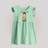 Cute Bal Ganesha Blessings Printed Baby Frock - MINT GREEN - 0 - 3 Months Old (Chest 17")