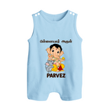 Cute Bal Ganesha Blessings Printed Button Romper - BABY BLUE - New Born (Chest 18")