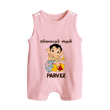 Cute Bal Ganesha Blessings Printed Button Romper - BABY PINK - New Born (Chest 18")