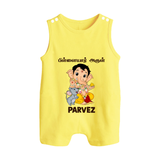 Cute Bal Ganesha Blessings Printed Button Romper - PASTEL YELLOW - New Born (Chest 18")
