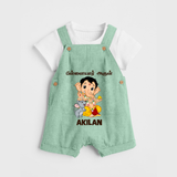 Cute Bal Ganesha Blessings Printed Dungaree - MINT GREEN - 0 - 5 Months Old (Chest 18")