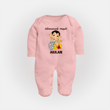 Cute Bal Ganesha Blessings Printed Fullbody Suit - BABY PINK - New Born (Chest 7.5")