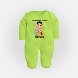 Cute Bal Ganesha Blessings Printed Fullbody Suit - LIME GREEN - New Born (Chest 7.5")