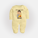 Cute Bal Ganesha Blessings Printed Fullbody Suit - PASTEL YELLOW - New Born (Chest 7.5")