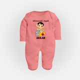Cute Bal Ganesha Blessings Printed Fullbody Suit - PEACH - New Born (Chest 7.5")