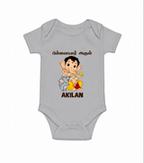 Cute Bal Ganesha Blessings Printed Romper - GREY - New Born (Chest 14")