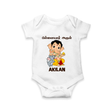 Cute Bal Ganesha Blessings Printed Romper - WHITE - New Born (Chest 14")