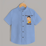 Cute Bal Ganesha Blessings Printed Shirt - SKY BLUE - 0 - 6 Months Old (Chest 23")