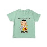 Cute Bal Ganesha Blessings Printed T Shirt - MINT GREEN - 0-5 Months Old (Chest 17")