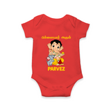 Cute Bal Ganesha Blessings Printed Romper - RED - New Born (Chest 14")